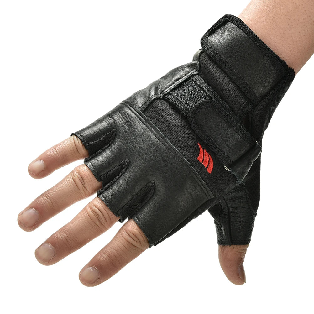 Men's PU Leather Weight Lifting Gym Gloves | Wrist Wrap Weight Lifting Gloves QXL