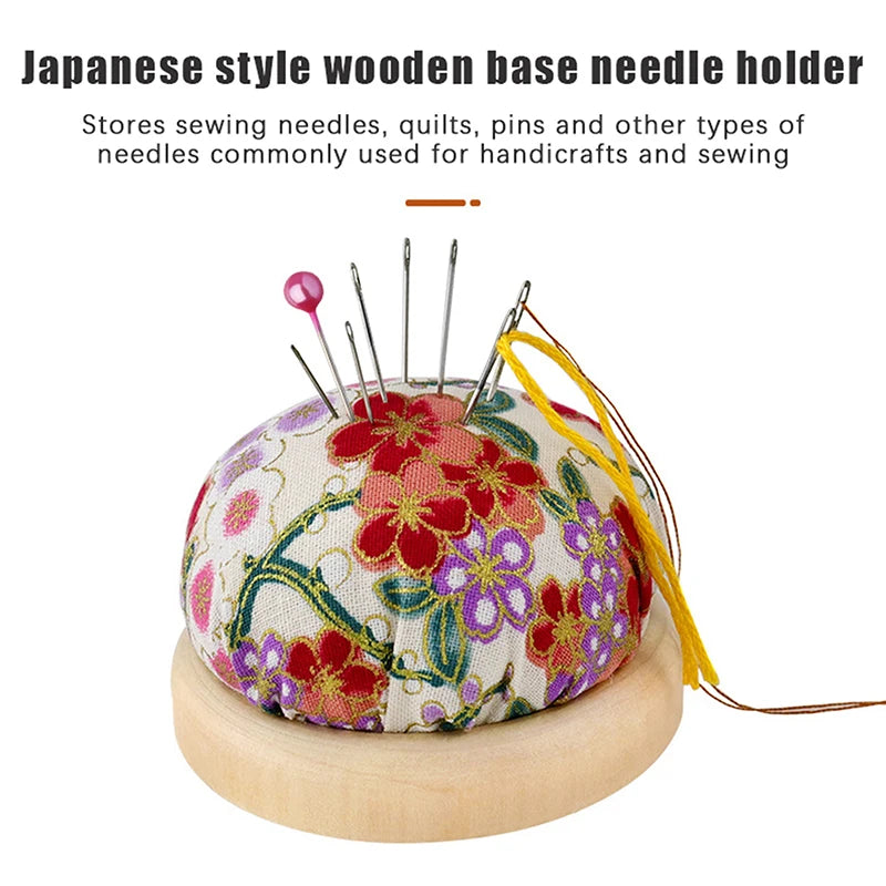 Vintage Embroidery Pin Cushion Wooden Base | Needle Holder Sewing Pin Cushion QXL