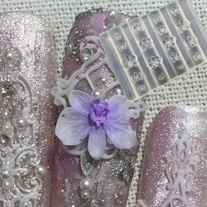 3D Orchid Silicone Nail Art Mold | DIY Floral Manicure Template Silicone Nail Mold QXL