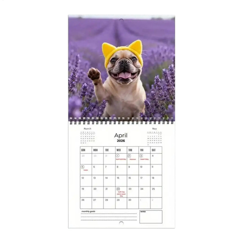 2026 French Bulldog Wall Calendar | 12-Month Weekly Planner Wall Calendar Planner QXL