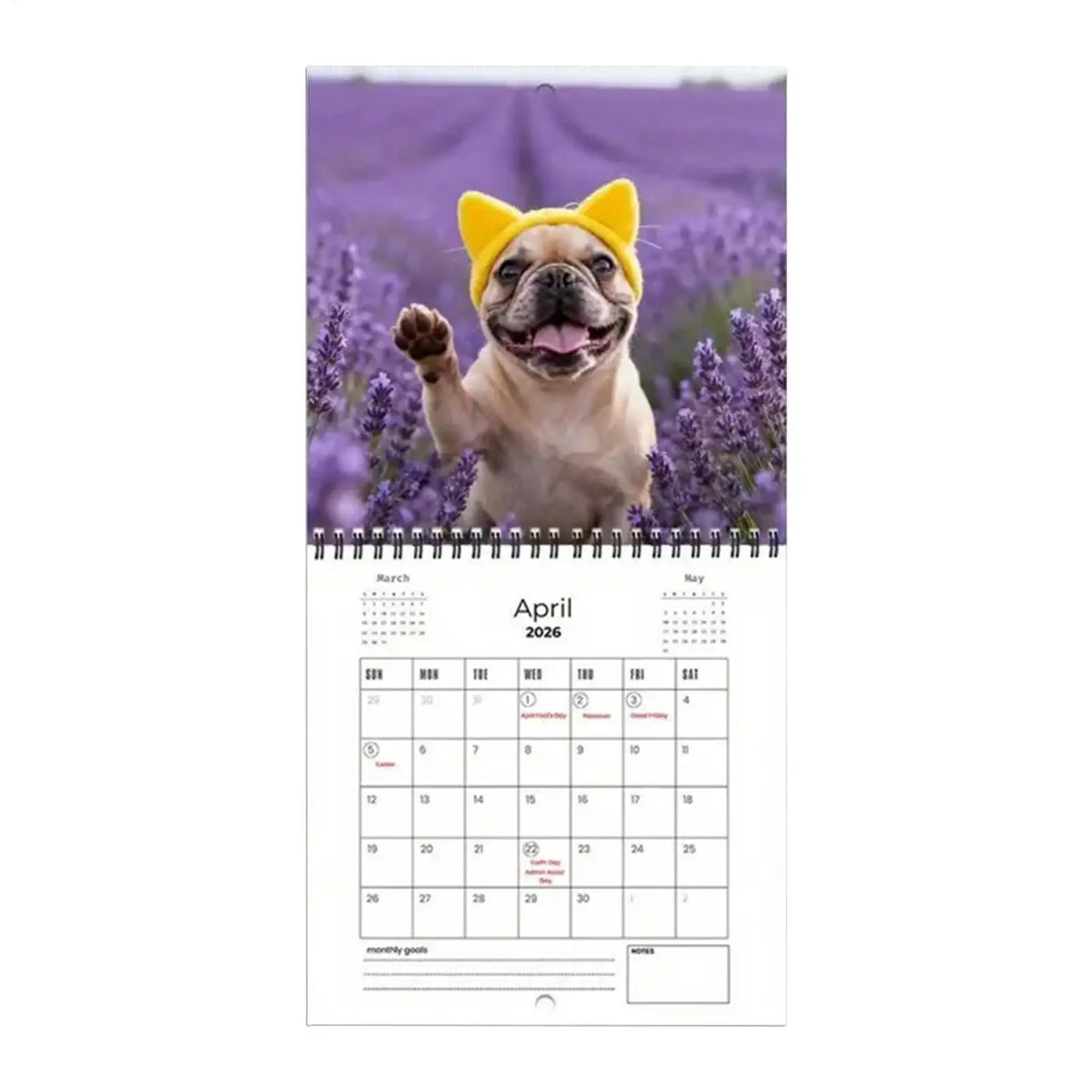 2026 French Bulldog Wall Calendar | 12-Month Weekly Planner Wall Calendar Planner QXL