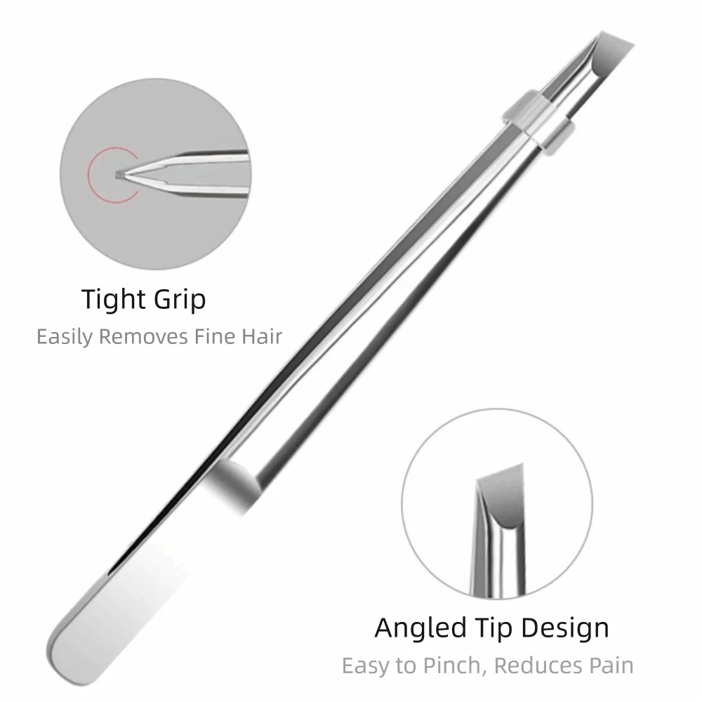 Stainless Steel Slant Tip Tweezers for Eyebrows & Lashes Precision Tweezers QXL