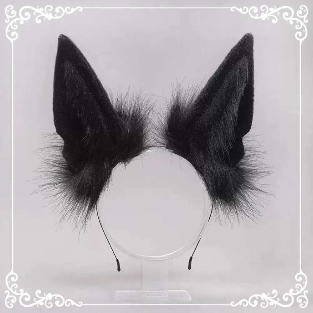 Wolf Ears Furry Cosplay Headband | Animal Costume Hairband Cosplay Headband QXL black-1