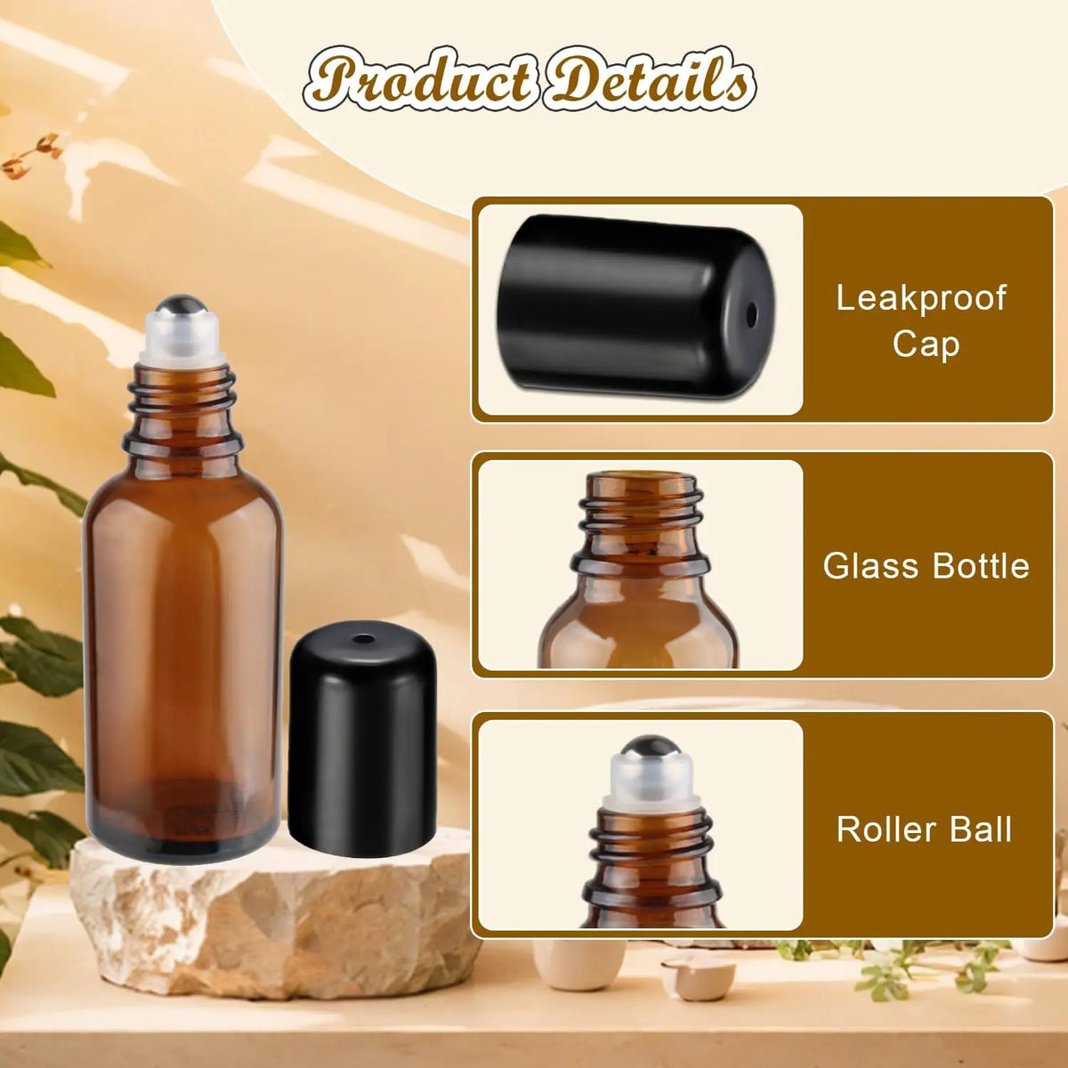 2-Pack Amber Glass Roller Bottles | Essential Oil & Perfume Vials Glass Roller Bottle QXL