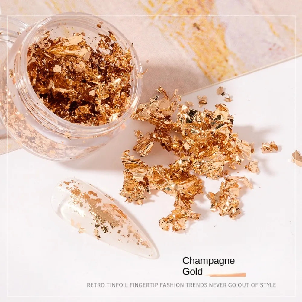 Gold Silver Foil Nail Art Sequins | Irregular Fragment Decoration Nail Art Decoration QXL 05