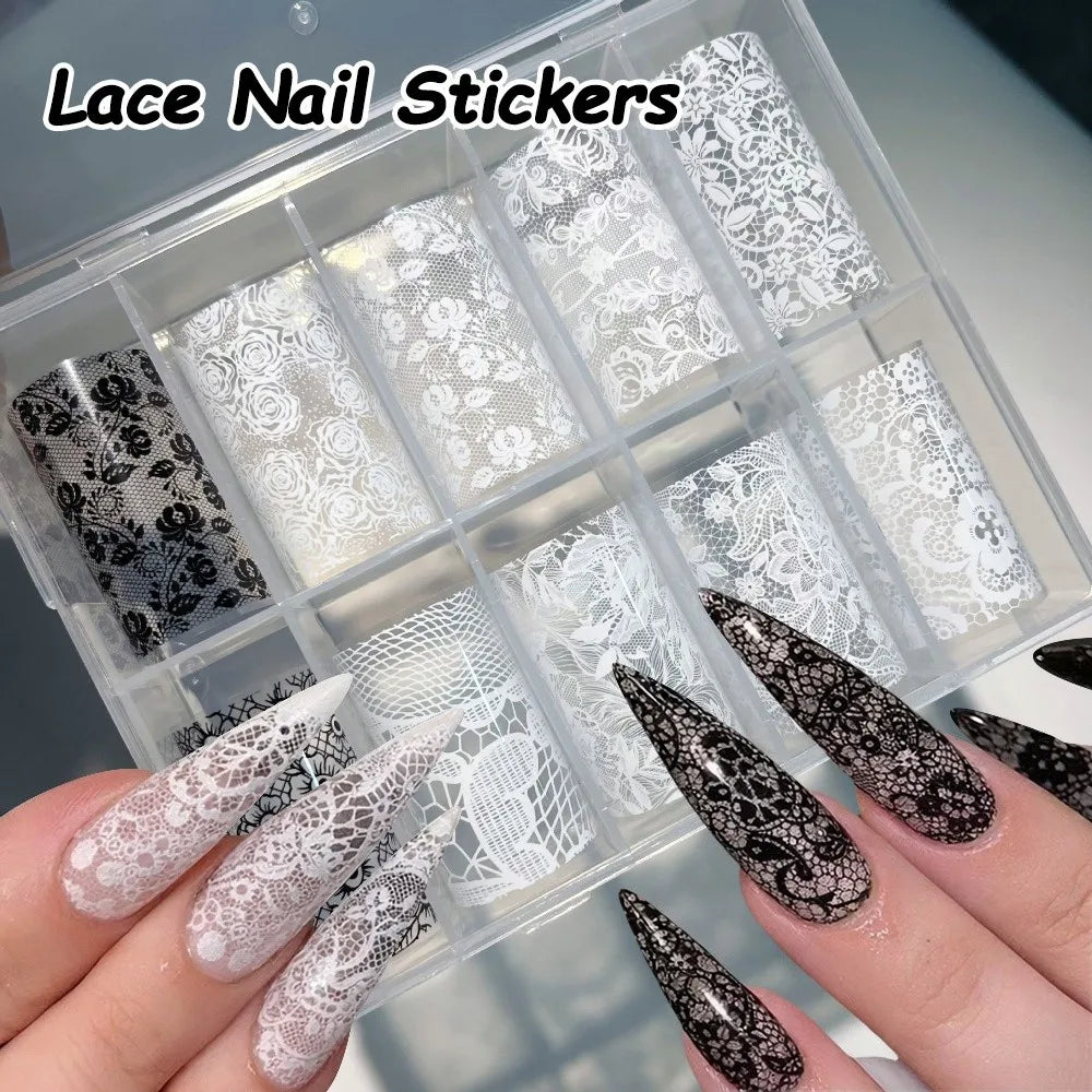 Nail Art Foil Stickers | Lace, Leopard & Sequin – 10pc Set Nail Art Stickers QXL