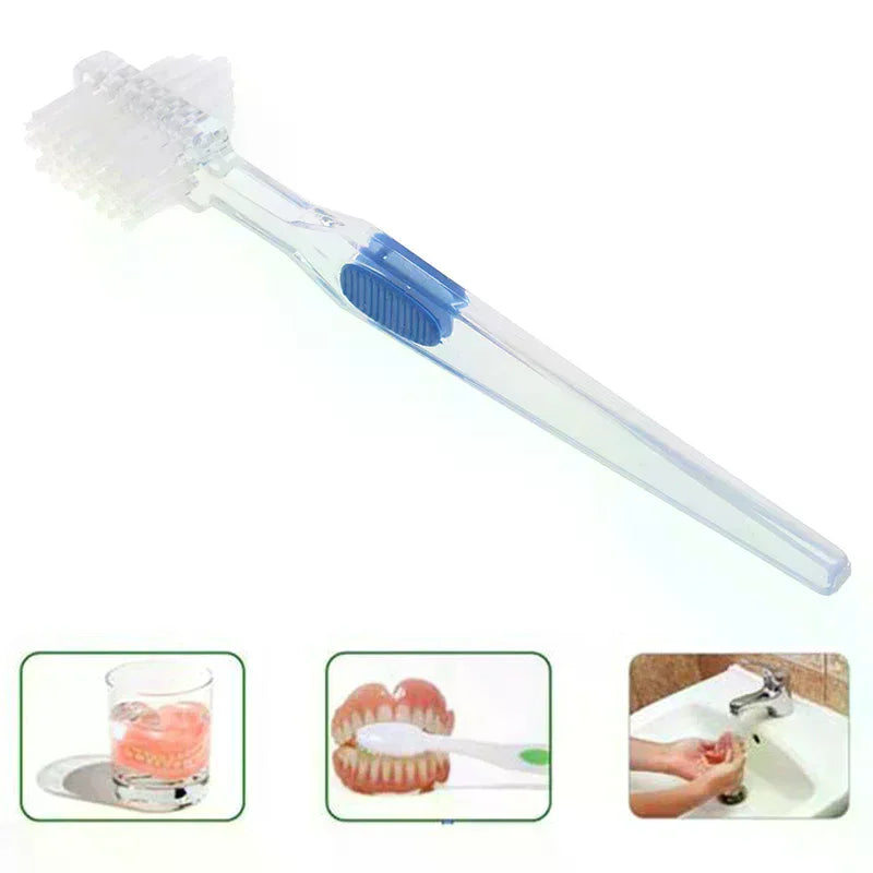 Double-Sided Denture Brush | Ultra-Soft False Teeth Cleaner Denture Cleaning Brush QXL