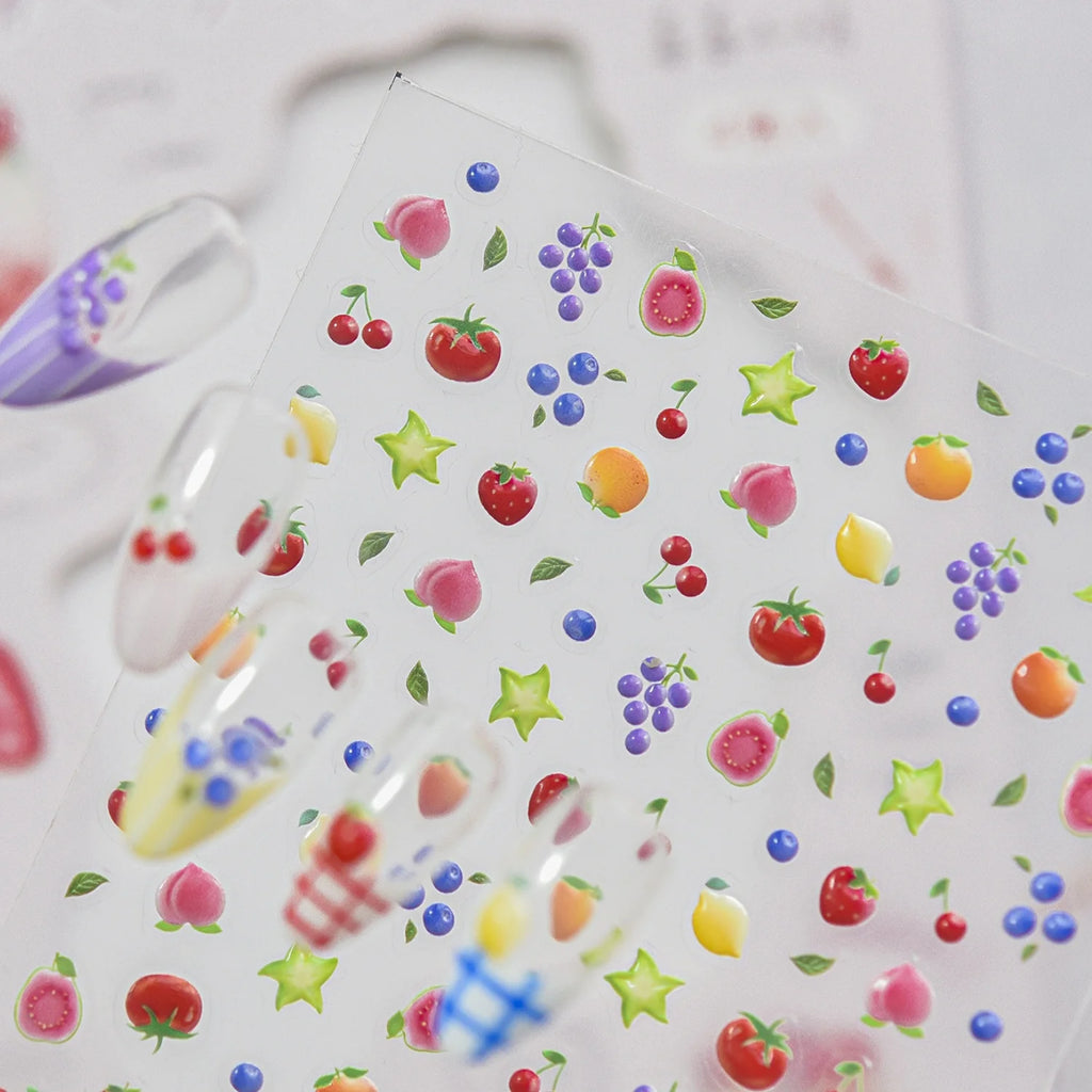 5D Embossed Fruit Nail Stickers | Cute Strawberry & Blueberry Nail Art Stickers QXL