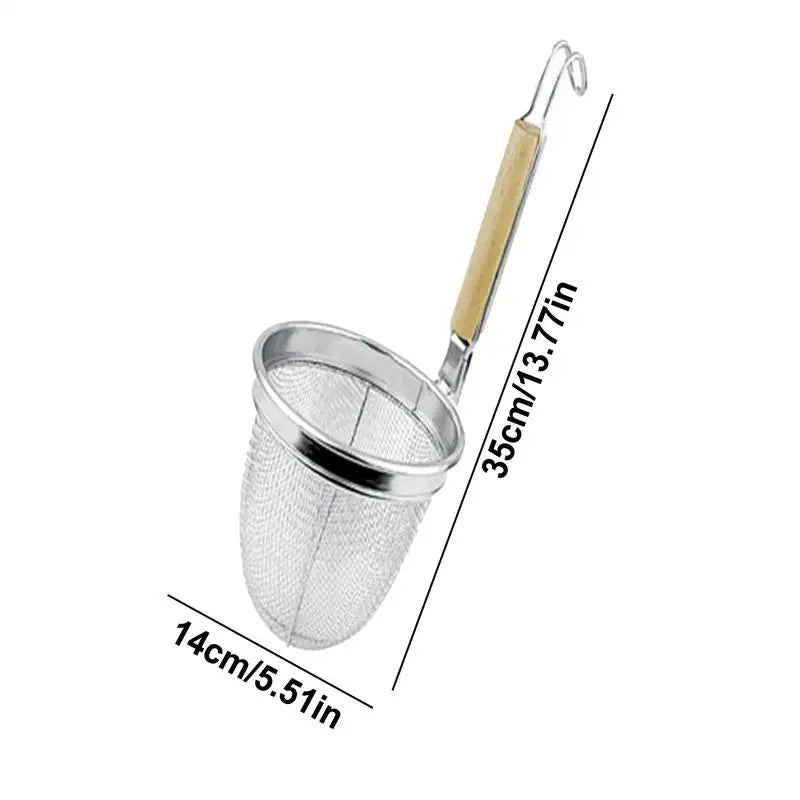 Stainless Steel Mesh Strainer Basket with Wood Handle Mesh Strainer Basket QXL