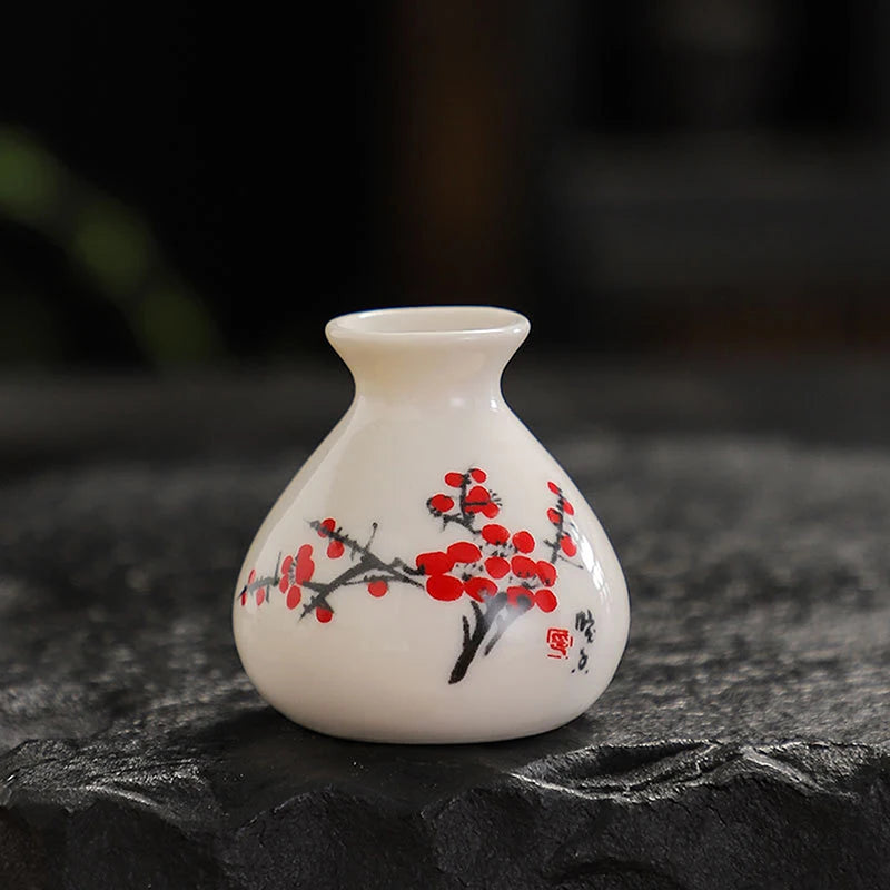 Retro Mini Chinese Ceramic Vase | White Enamel Home Décor Mini Ceramic Vase QXL A4