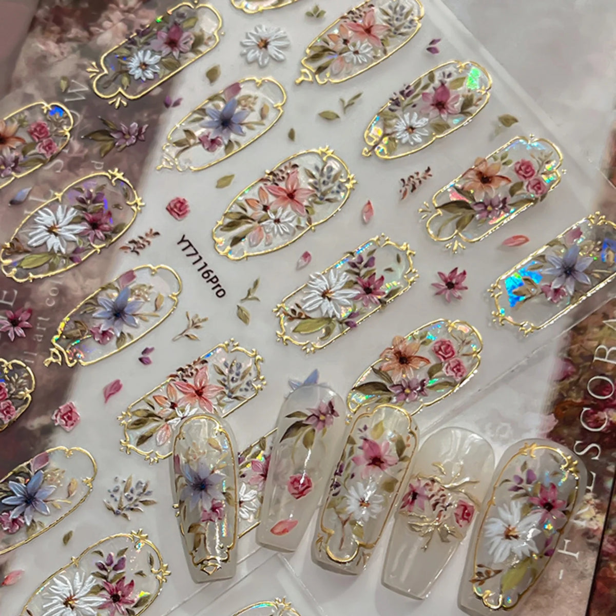 5D Retro Floral Nail Stickers | Watercolor Oil Painting Decals Nail Art Stickers QXL