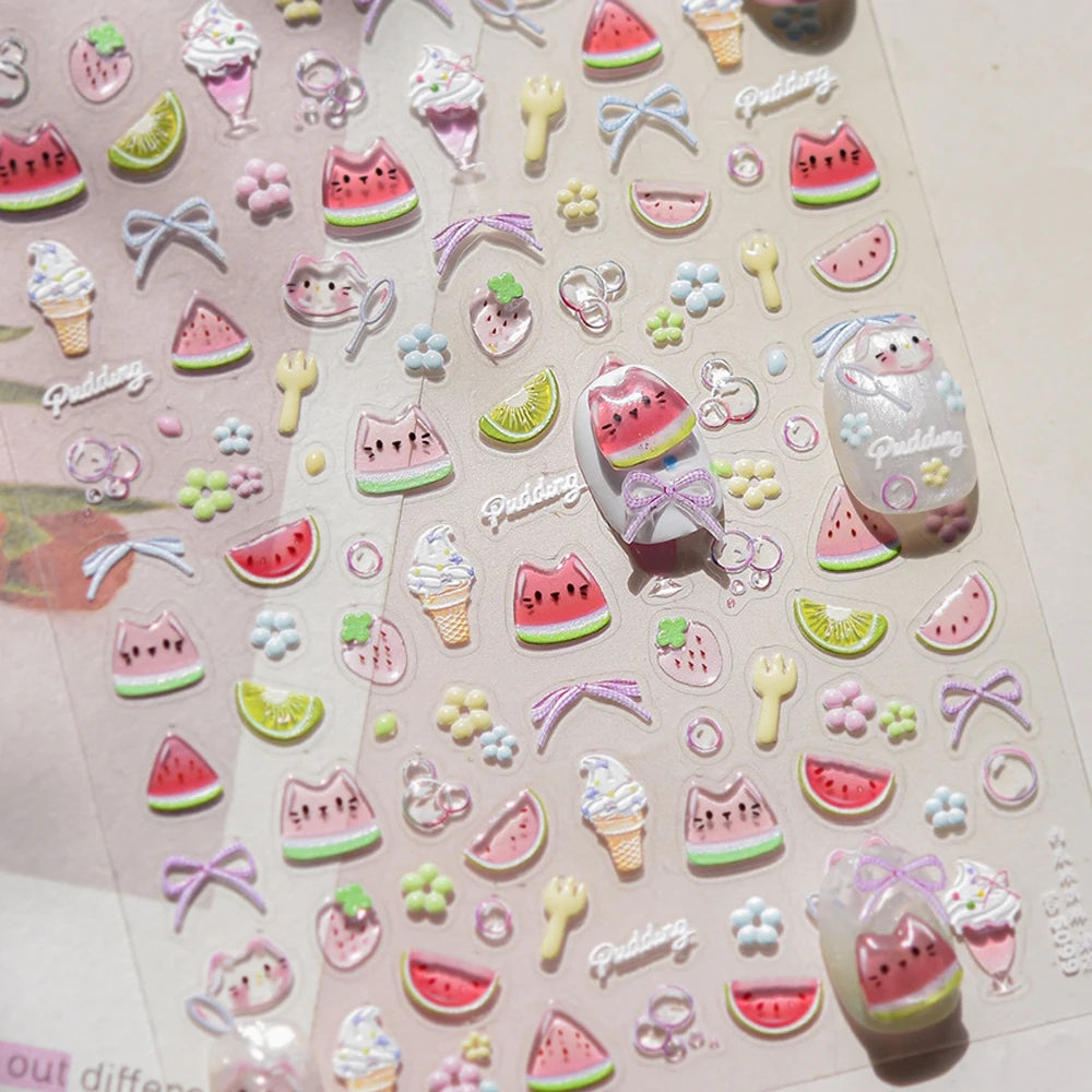 5D Fruit & Wine Glass Nail Stickers | Summer Manicure Decals Nail Art Stickers QXL