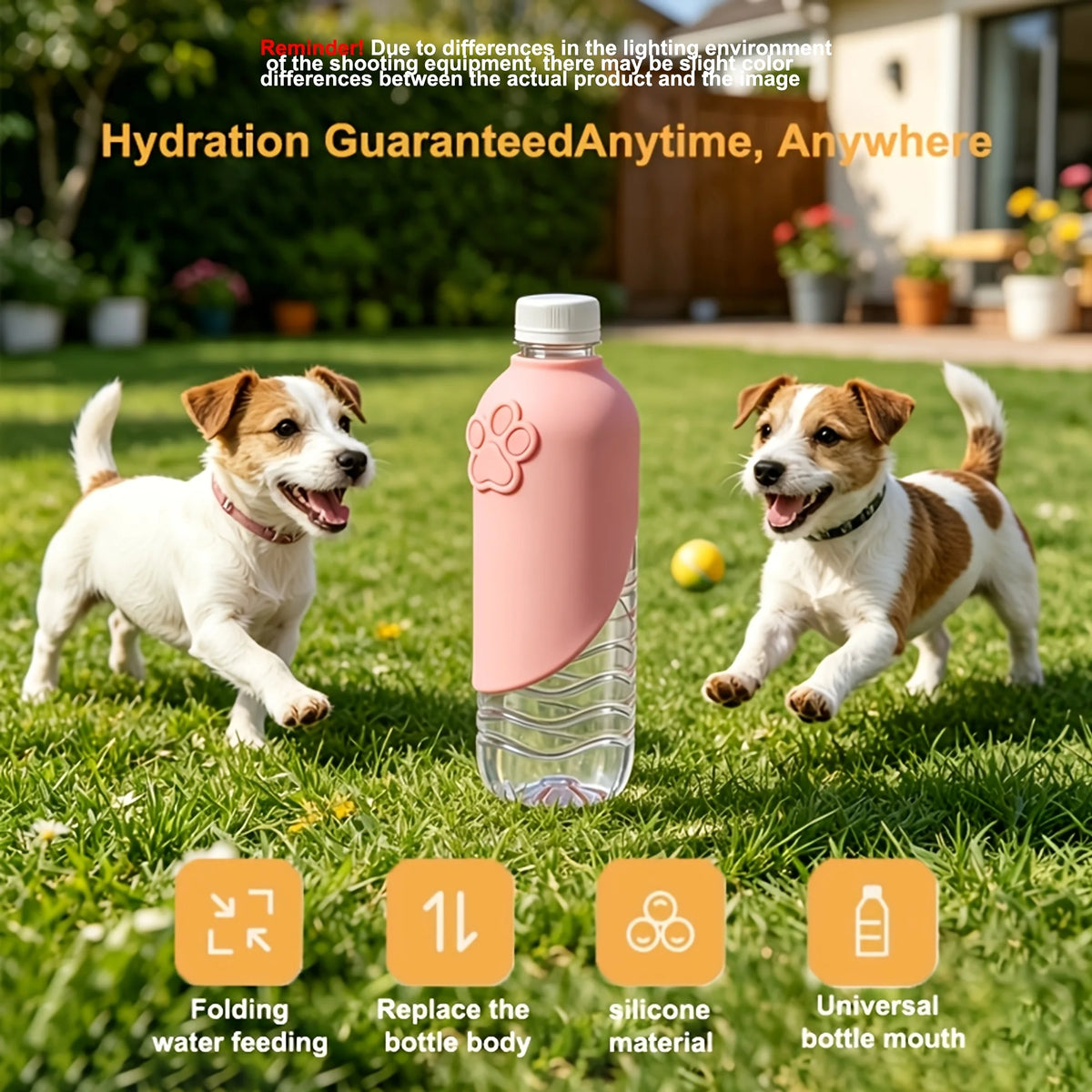 Portable Pet Travel Water Bottle with Foldable Bowl | Dog & Cat Pet Travel Water Bottle QXL Pink