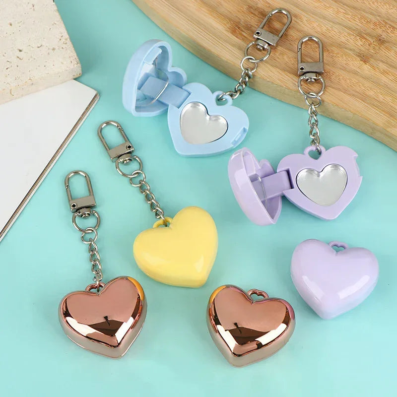 Heart-Shaped Mini Empty Compact with Mirror & Keychain Empty Makeup Compact QXL