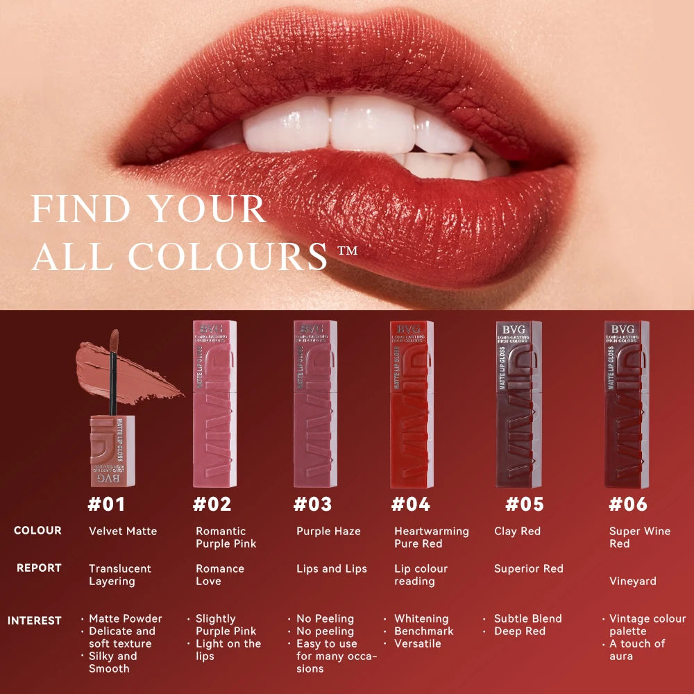 BVG Matte Liquid Lipstick | Long-Lasting Non-Greasy Lip Gloss Matte Liquid Lipstick QXL