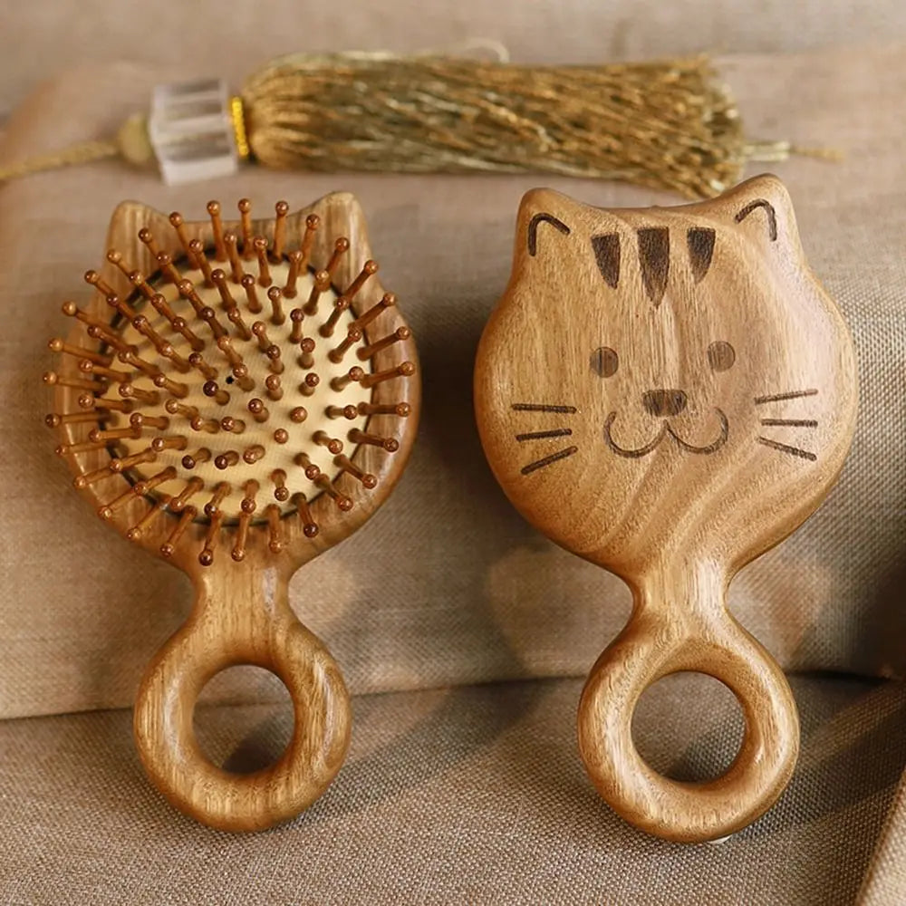Sandalwood Cat-Shaped Cushion Comb | Anti-Static Wooden Wooden Hair Comb QXL