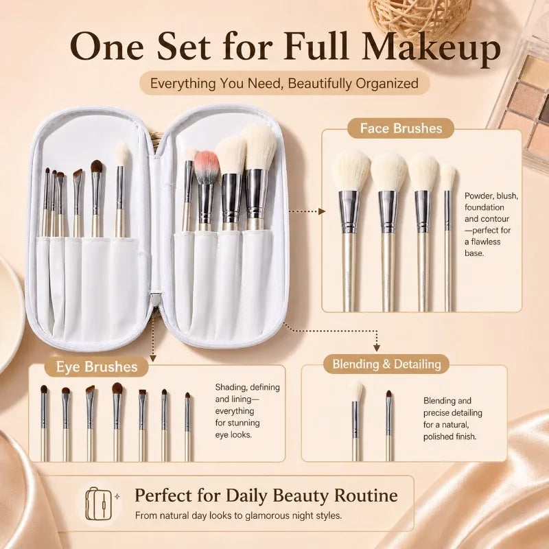 10-Piece Makeup Brush Set with Travel Case | Face & Eye Makeup Brush Set QXL