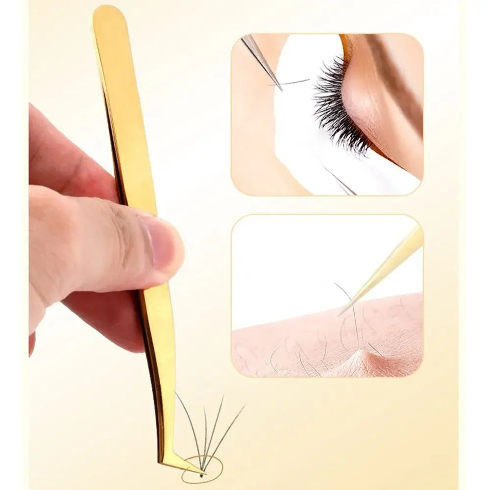 Gold Stainless Steel Lash Extension Tweezers – Curved & Straight Lash Extension Tweezers QXL