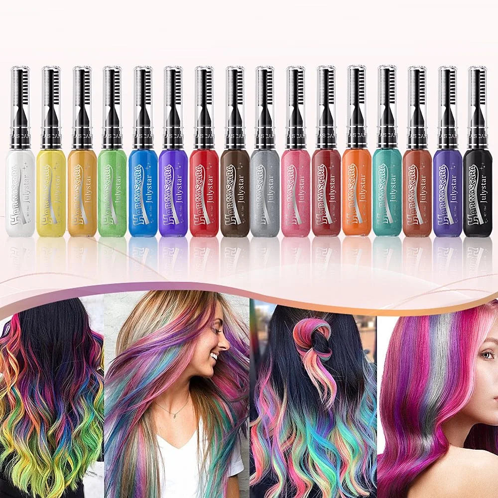 16-Color Disposable Hair Color Brush | Cosplay & Party Dye Temporary Hair Color QXL
