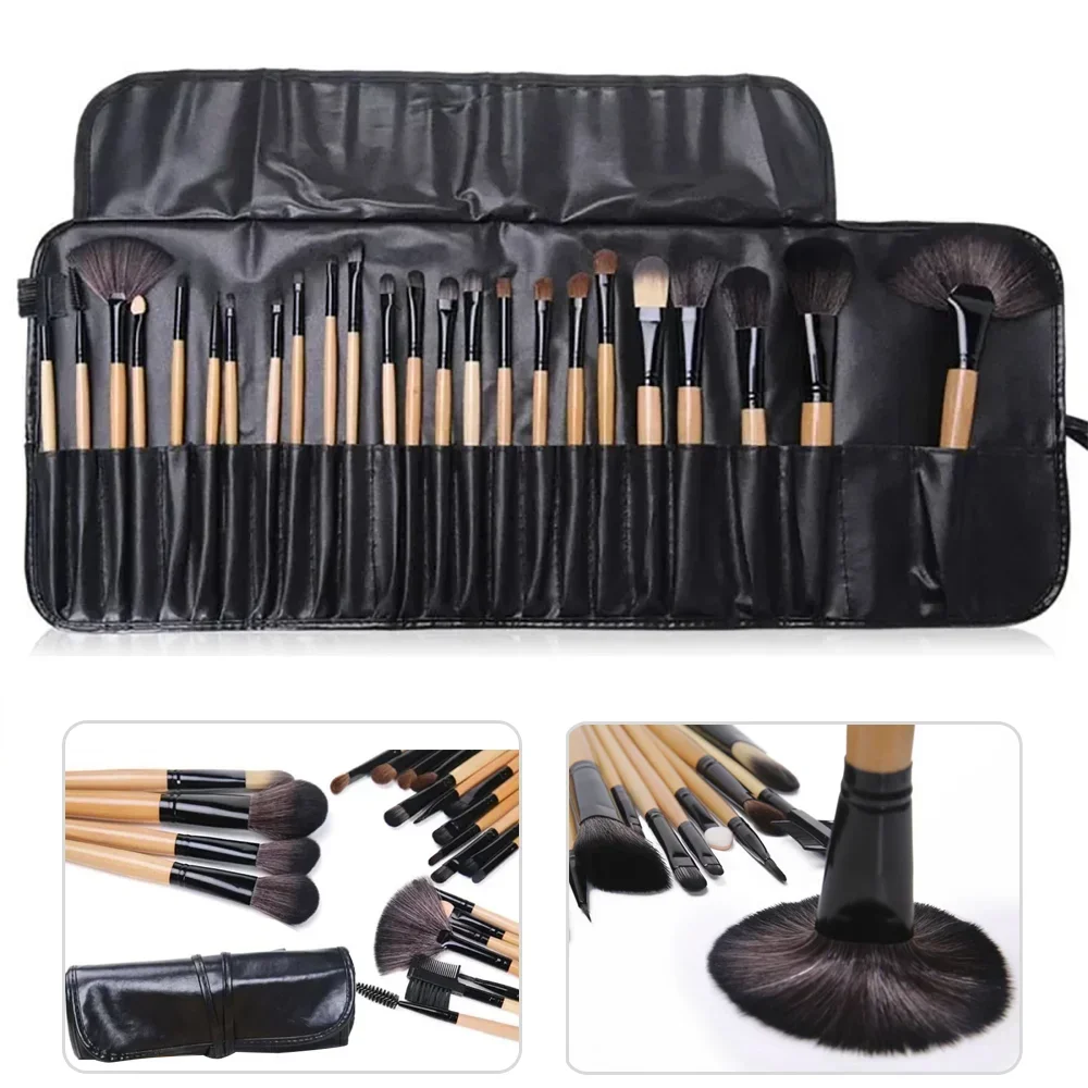 24-Piece Professional Makeup Brush Set with Leather Case Makeup Brush Set QXL