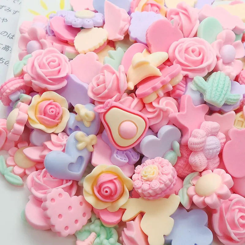 20-Pc 3D Kawaii Flower Nail Charms | Pink Resin Nail Art Set Nail Art Charms QXL
