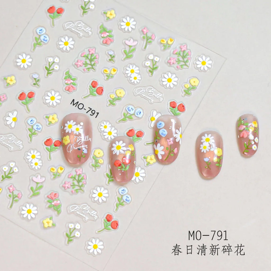 5D Embroidery Floral Nail Stickers | Tulip & Lace Decals Nail Art Stickers QXL MO791