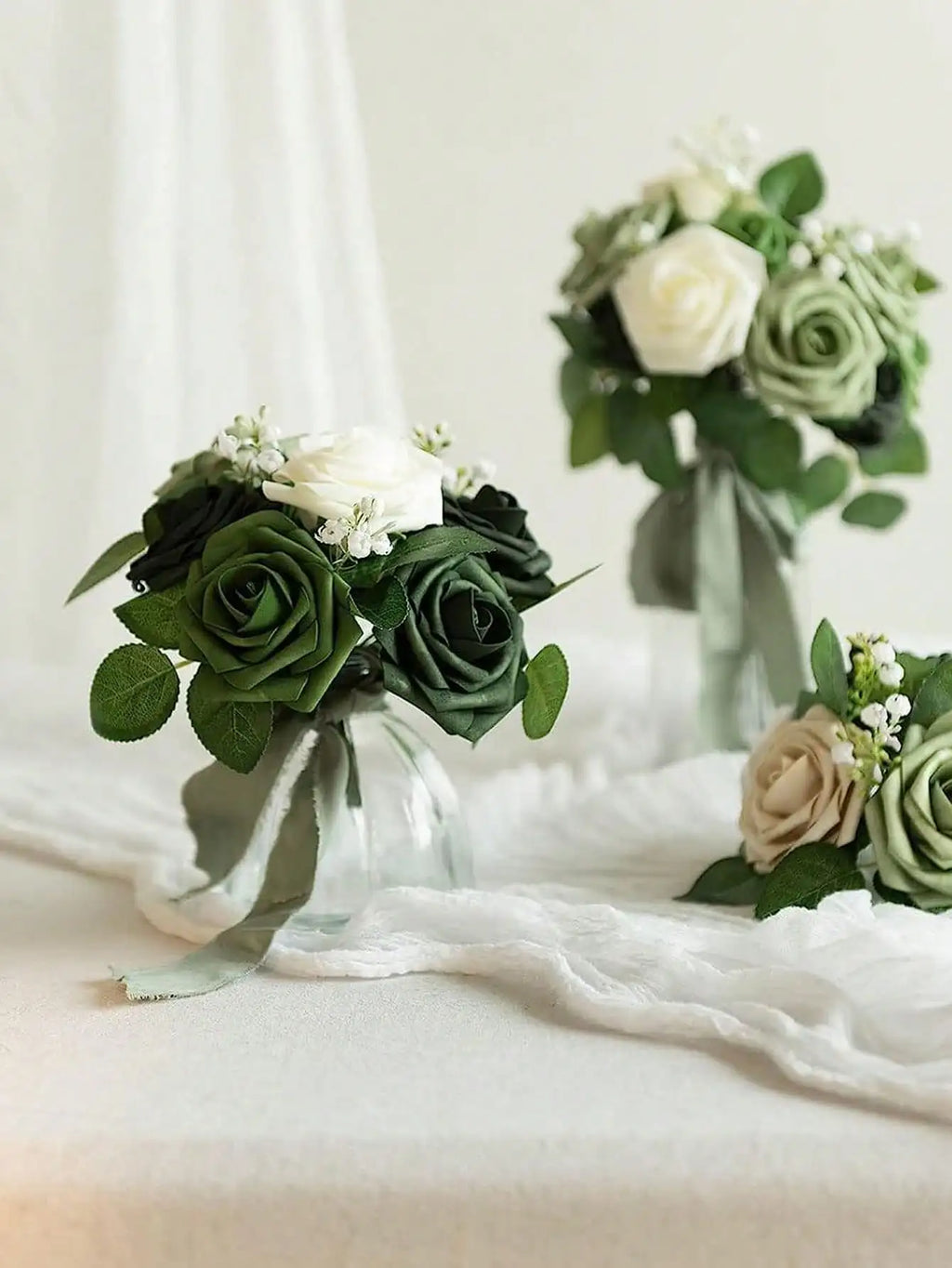 25-Pack Green Gradient Artificial Roses | Wedding & Party Décor Artificial Flowers QXL