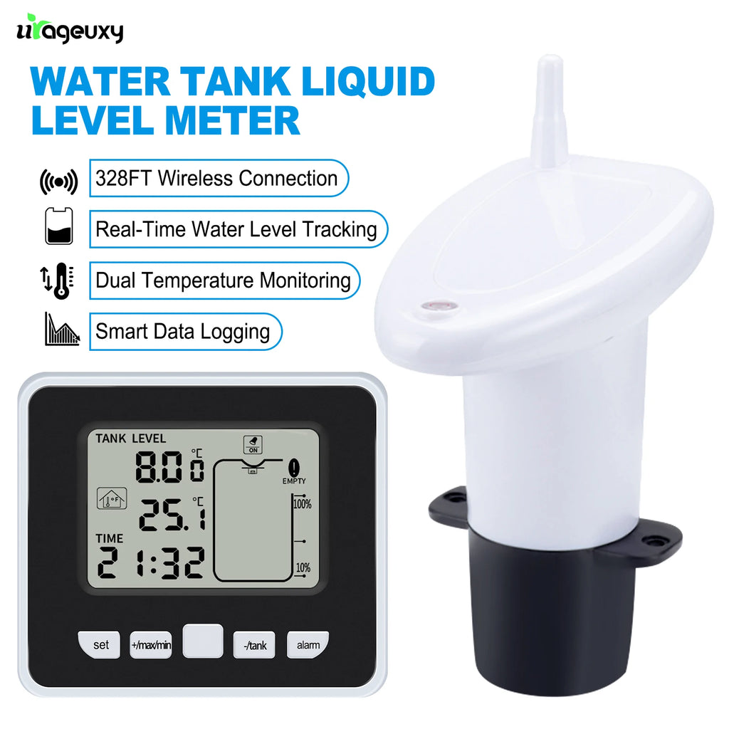 Ultrasonic Wireless Water Tank Level Gauge | LCD Temp Alarm Liquid Level Gauge QXL
