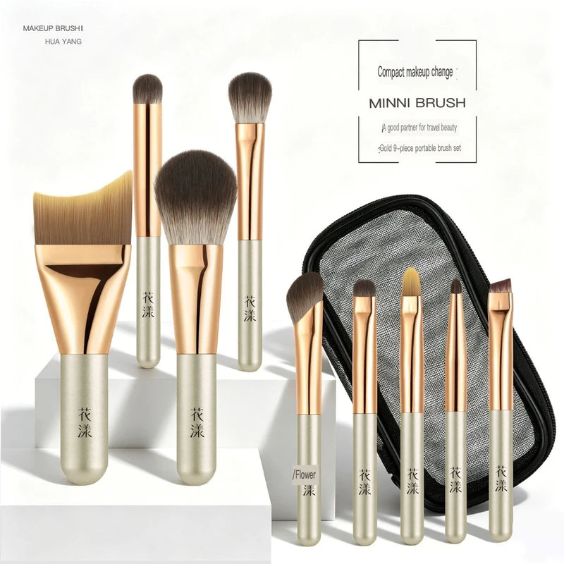 9-Pc Mini Portable Makeup Brush Set | Soft Animal Hair Brushes Makeup Brush Set QXL