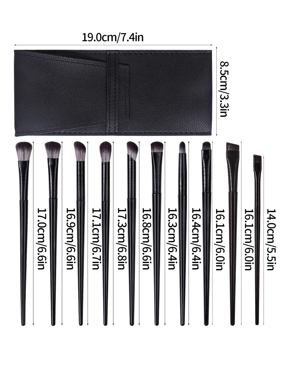 10-Pc Eye Makeup Brush Set with PU Leather Pouch – Black Eye Makeup Brush Set QXL black
