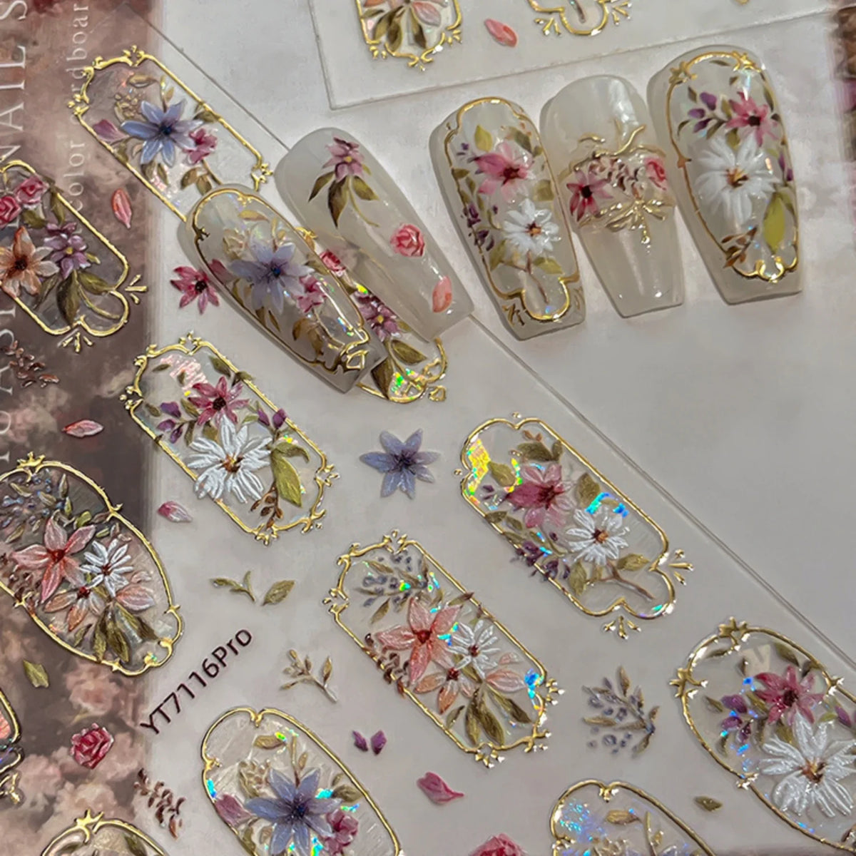 5D Retro Floral Nail Stickers | Watercolor Oil Painting Decals Nail Art Stickers QXL