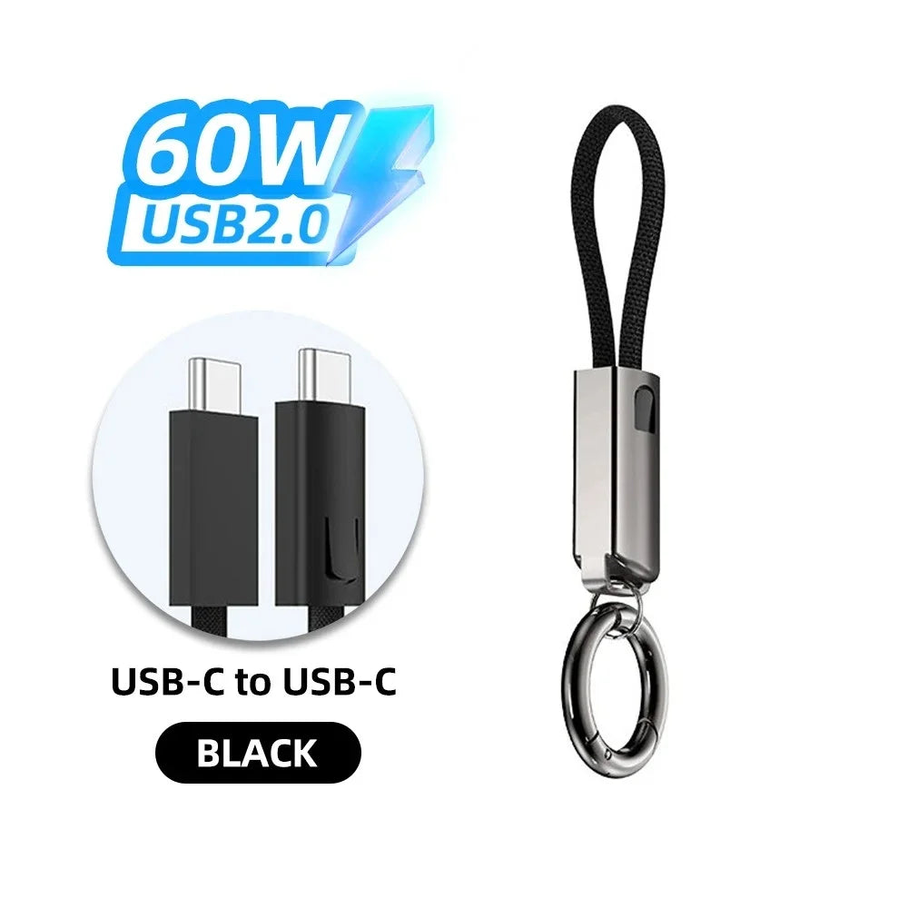 Keychain USB-C Cable PD 65W 3A Fast Charging 10cm Short Cord USB-C Charging Cable QXL