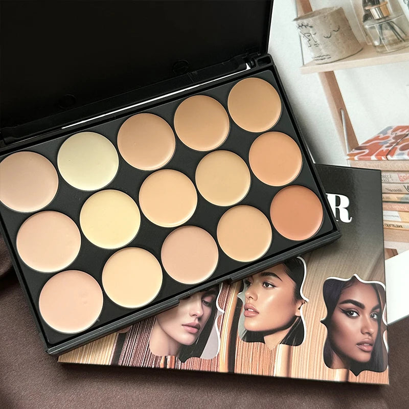 15-Color Concealer Cream Palette | Full Coverage Makeup Concealer Palette QXL 15 colors