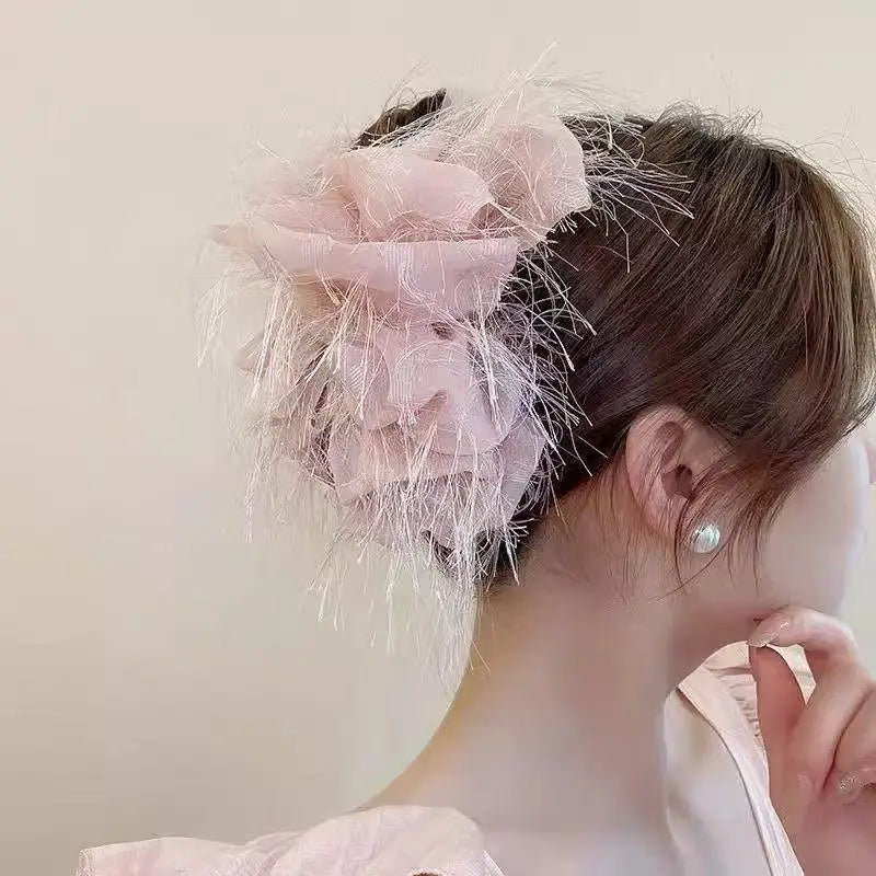 Black Mesh Flower Shark Claw Hair Clip for Women Hair Claw Clip QXL