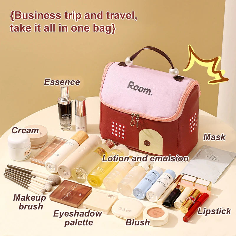House-Shaped Large Cosmetic Bag | Cute Cartoon Travel Organizer Travel Cosmetic Bag QXL