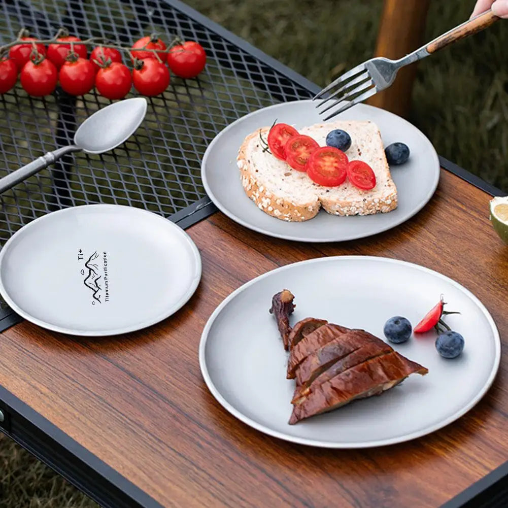 Titanium Stainless Steel Camping Plate | 3 Sizes BBQ Picnic Camping Dinner Plate QXL