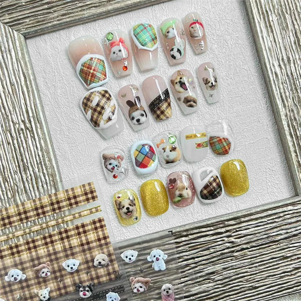 5D Kawaii Cat & Dog Nail Stickers | Embossed DIY Decals Nail Art Stickers QXL