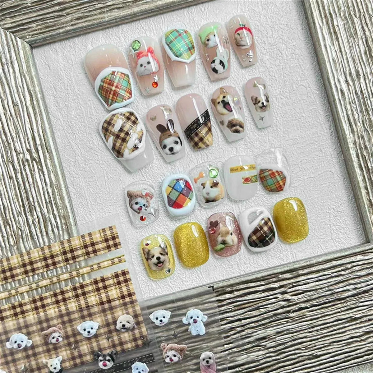 5D Kawaii Cat & Dog Nail Stickers | Embossed DIY Decals Nail Art Stickers QXL