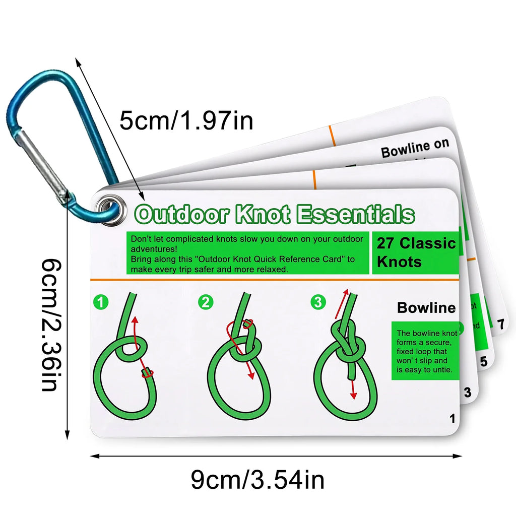 27-Knot Waterproof Climbing Knot Cards with Mini Carabiner Knot Reference Cards QXL