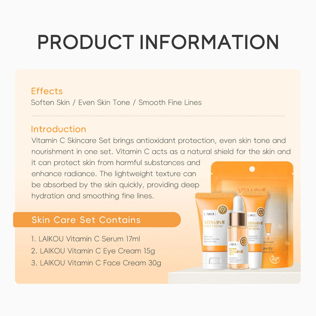 LAIKOU 3-Pc Travel Skincare Set – Serum, Eye Cream & Moisturizer Travel Skincare Set QXL