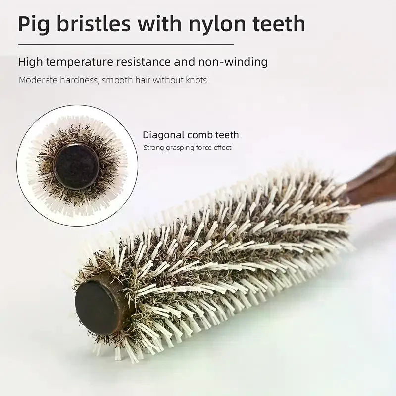 Wooden Handle Round Hair Brush | Boar & Nylon Bristles Round Hair Brush QXL