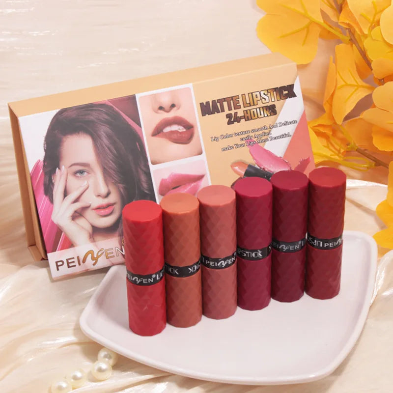 6-Color Waterproof Lipstick Set | Long-Lasting, No Cup Stain Lipstick Set QXL