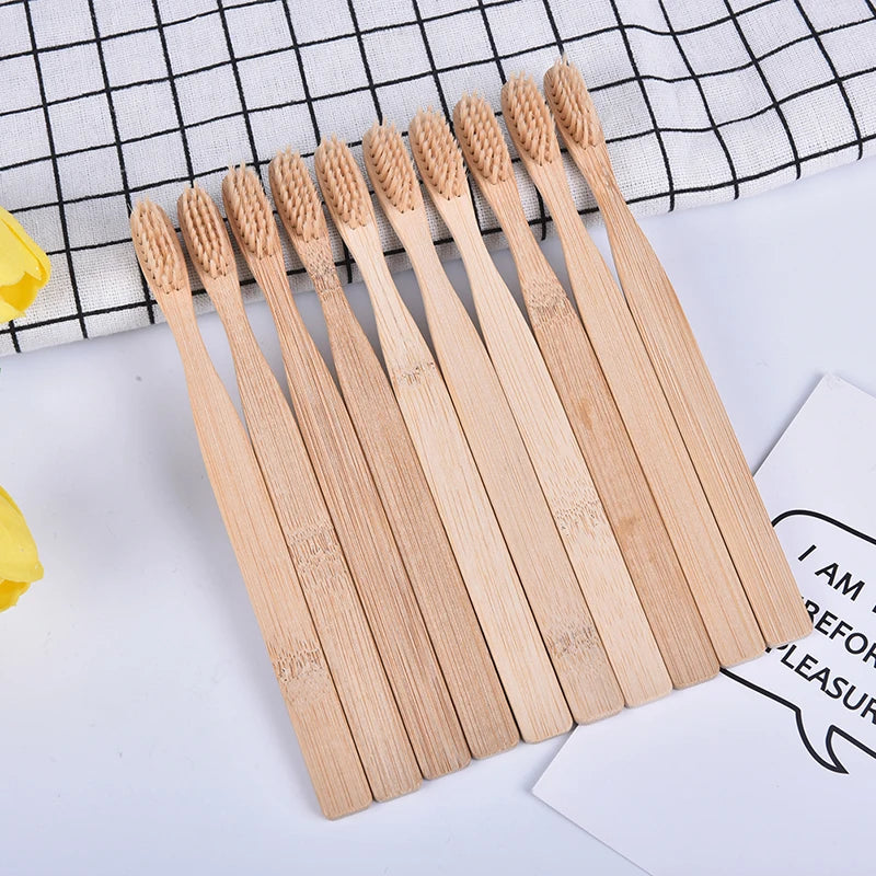 10-Pack Bamboo Toothbrushes | Soft Fibre Eco Wooden Handle Bamboo Toothbrush Set QXL