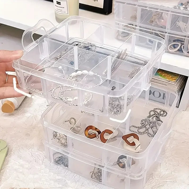18-Compartment Stackable Jewelry Organizer Box | Clear Plastic Jewelry Organizer Box QXL