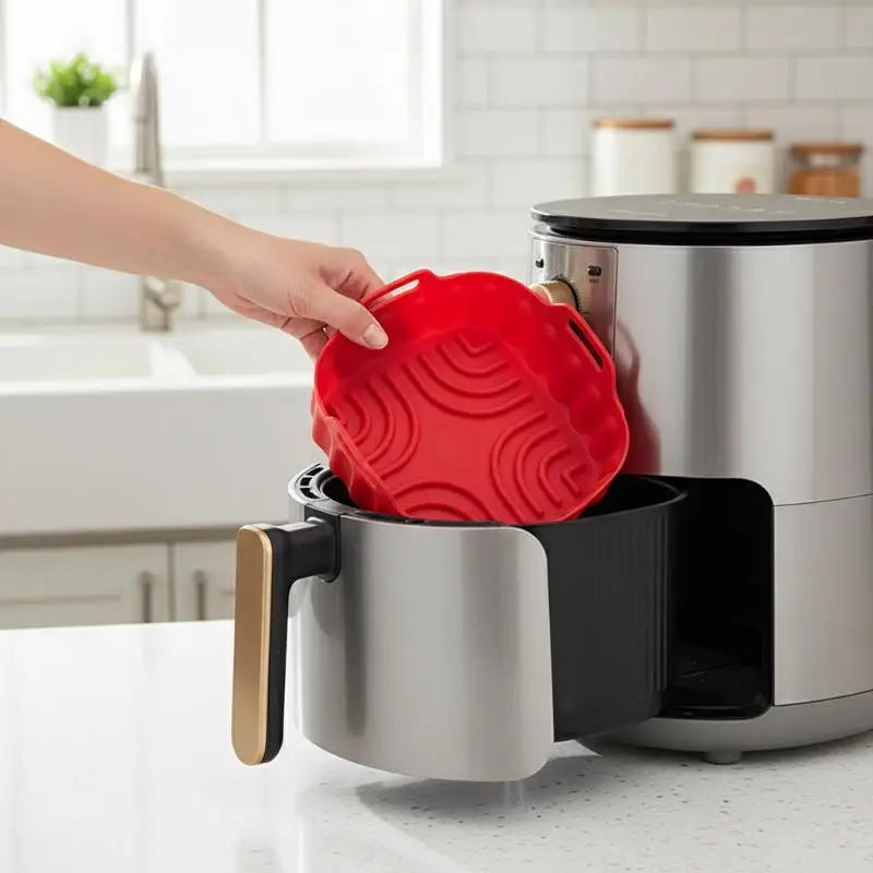 Foldable Silicone Air Fryer Basket Liner | Non-Stick Reusable Silicone Basket Liner QXL