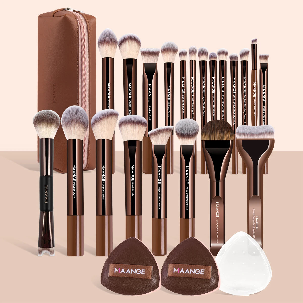 MAANGE 24-Piece Makeup Brush Set | Foundation, Eye & Blush Makeup Brush Set QXL Coffee Brown