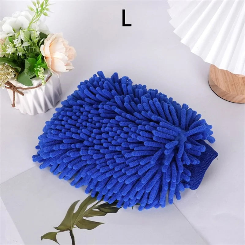 Chenille Car Wash Glove | Double-Sided Plush Detailing Mitt Car Wash Mitt QXL Blue L