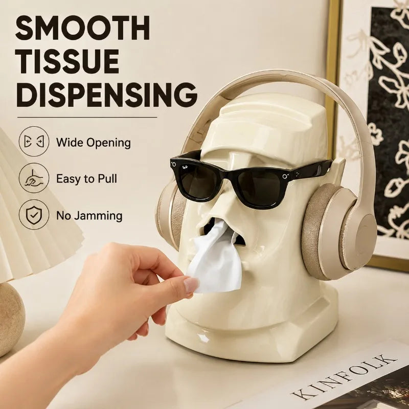 Moai Statue Tissue Box Holder | Headphone & Glasses Stand Desktop Tissue Holder QXL