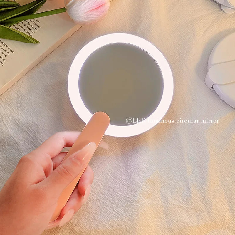 LED Lighted Compact Makeup Mirror | 2X Magnification Foldable Lighted Makeup Mirror QXL