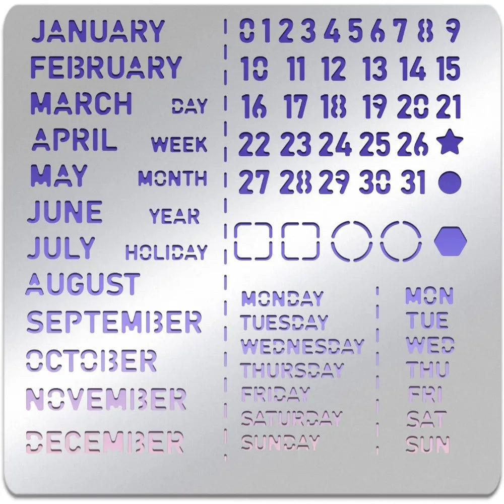 6x6" Stainless Steel Calendar Stencil | Journal & DIY Craft Craft Stencil Template QXL